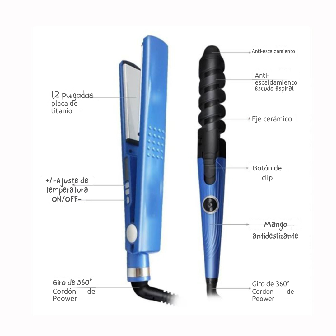 Super Combo 3X1 Plancha Digital + Rizador + Peine