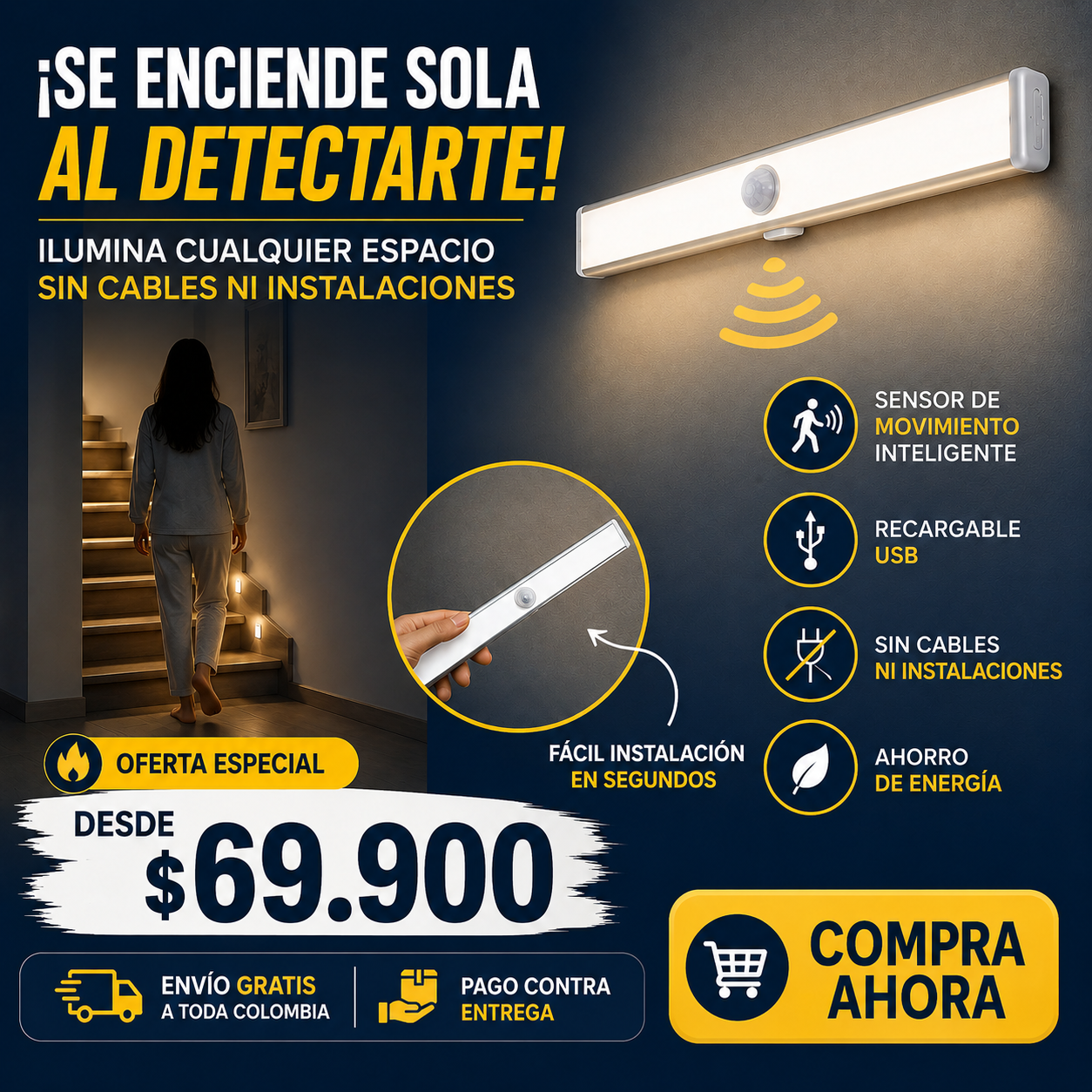 LUZ LED SENSOR MOVIMIENTO USB 20CM/40CM/60CM